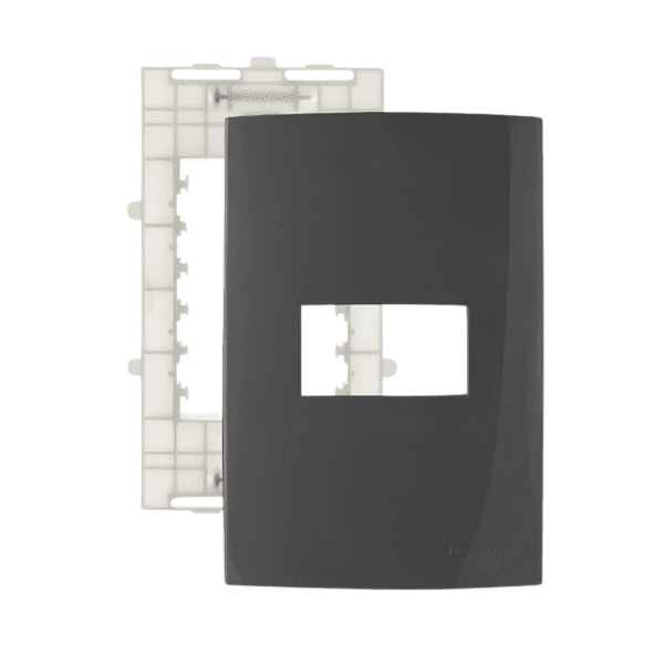 Placa 4x2 + Suporte 1 Posto Horizontal Linha Sleek Grafite - Margirius