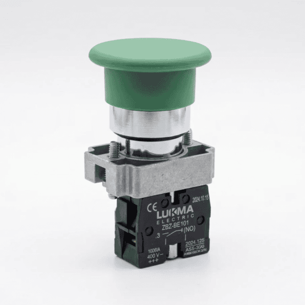 Botão Cogumelo 22mm Verde Metálico LK2-BC31 1NA Sem Retenção - Lukma