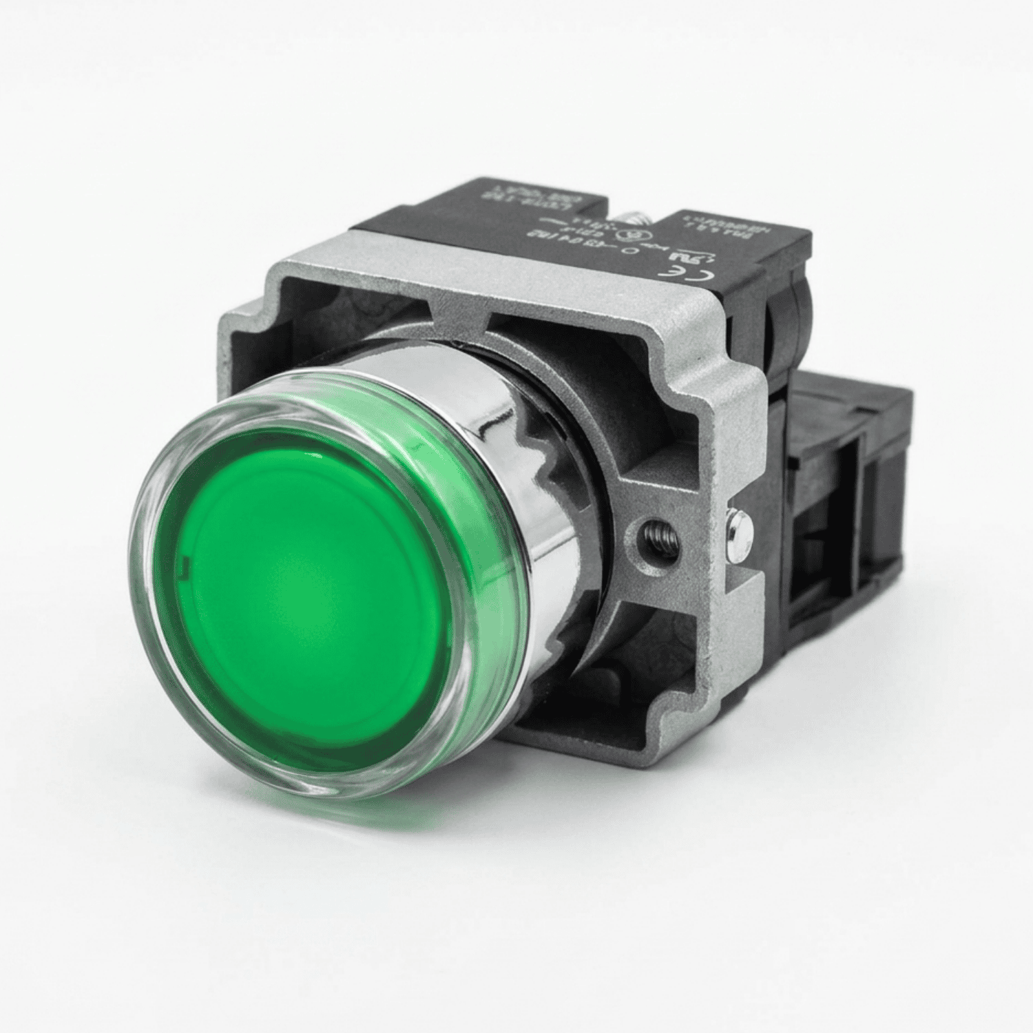 Botão pulsante metal verde iluminado lukma