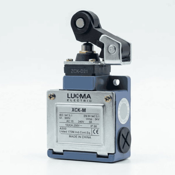 Chave Fim de Curso Mecânico Alavanca c/ Roldana Movimento Lateral 1NA+1NF XCK-M 121 – Lukma