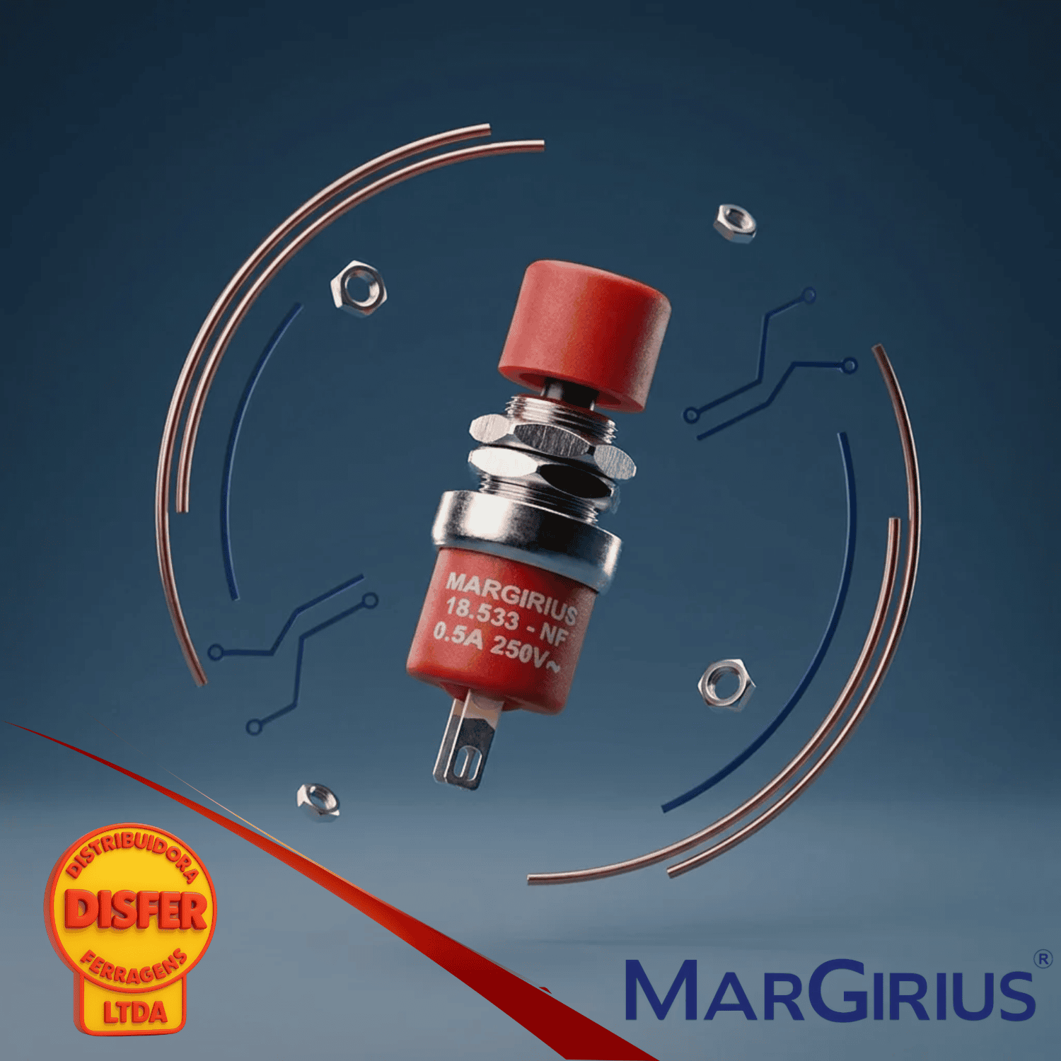 Push botton vermelho nf margirius-