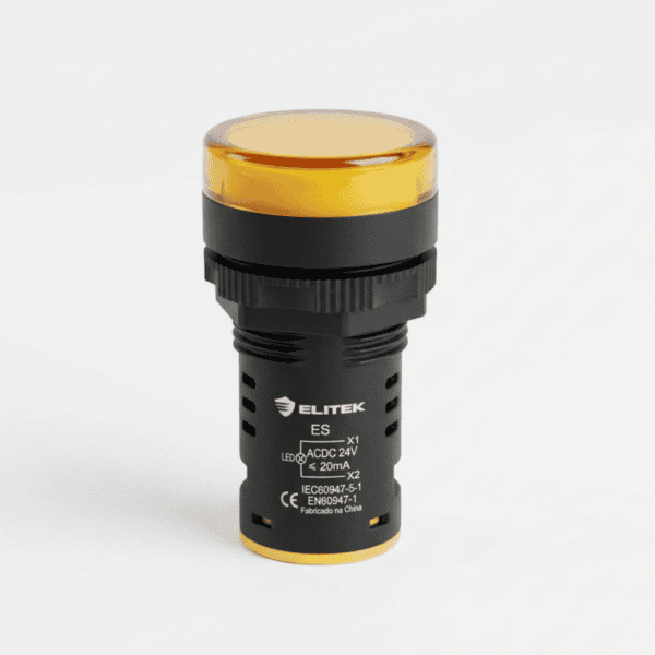 Sinaleiro LED Amarelo 22mm 24V para Painel Elétrico - Elitek