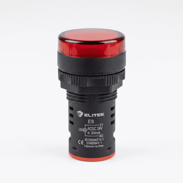 Sinaleiro LED Vermelho 22mm 24V para Painel Elétrico - Elitek
