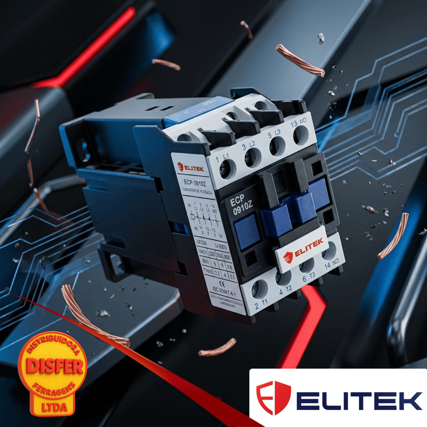 contator de Corrente Continua 24V 9A ecp-0910z elitek-