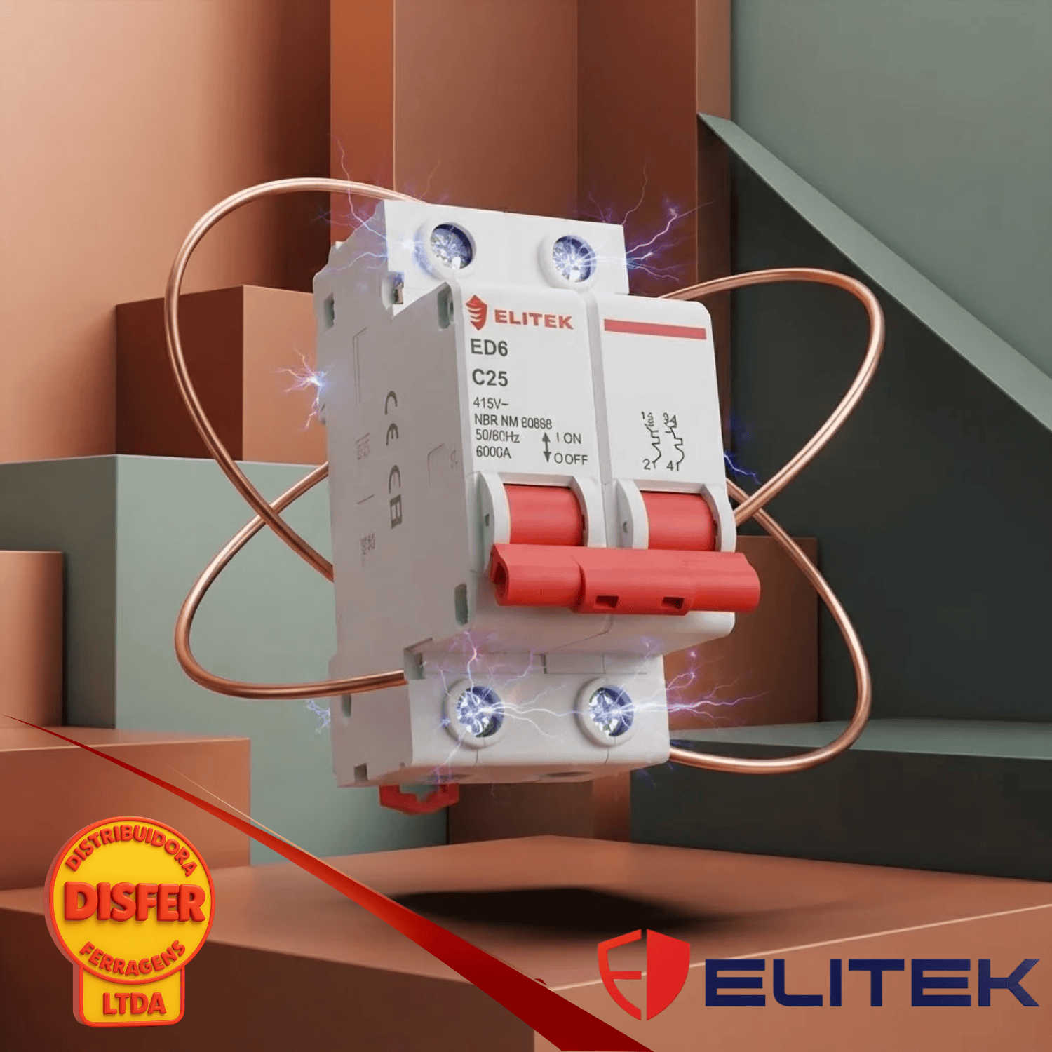 disjuntor bipolar 25A elitek-