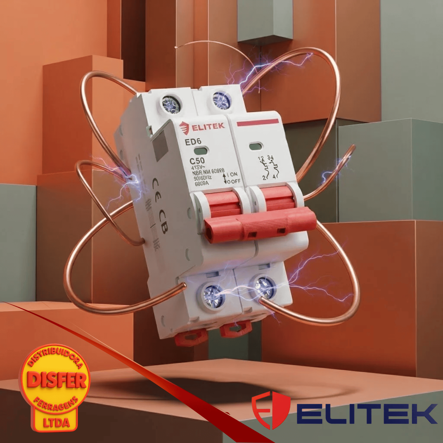 disjuntor bipolar 50A elitek-