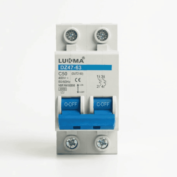 Disjuntor Bipolar DIN 50A Curva C 3kA DZ47-63 LK-50 – Lukma