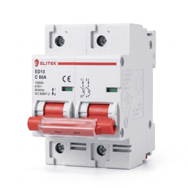 Disjuntor Bipolar DIN 80A Curva C 10kA ED10 – Elitek