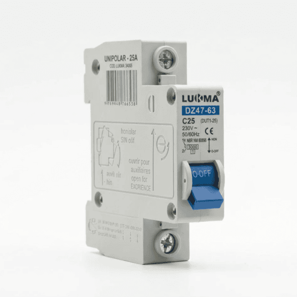 Disjuntor Unipolar DIN 25A Curva C 3kA LK-25 – Lukma