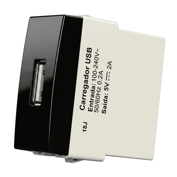 Módulo Tomada Carregador USB 2A 10W Preto Ebony – Linha Sleek – MarGirius