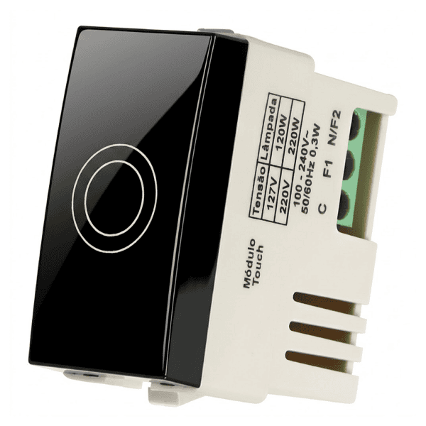 Módulo Interruptor Touch Simples 1A Preto Ebony – Linha Sleek – MarGirius