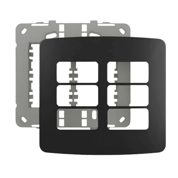 Placa 4x4 + Suporte 6 Postos Horizontais Linha B3 Preta - Margirius