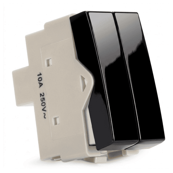 Módulo Interruptor Duplo Simples 10A Preto Ebony – Linha Sleek – MarGirius