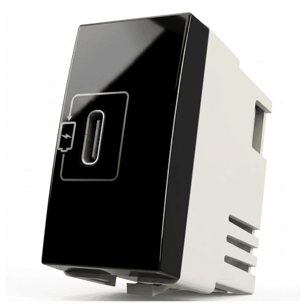Módulo Tomada Carregador USB-C 2A 10W Preto Ebony – Linha Sleek – MarGirius