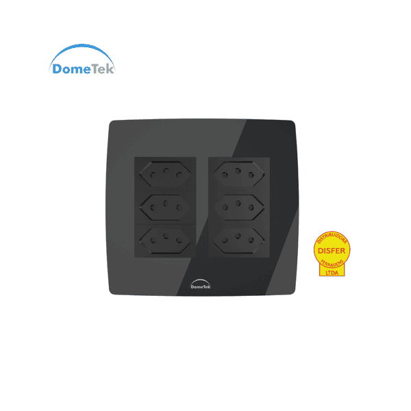 Tomada Sextupla 20A c/ Placa 4x4 Preta - Dometek