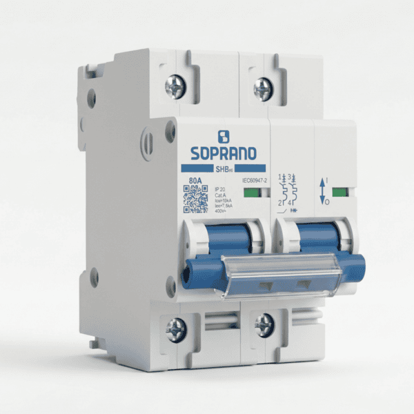 Disjuntor Bipolar 80A SHB-HII Disparo Termomagnético 8 a 12 x In – Soprano