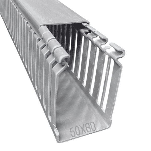 Canaleta Recorte Aberto PVC 50x80mm 2 Metros Cinza – Dutoplast