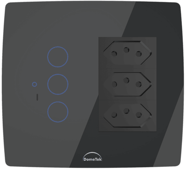 Interruptor Inteligente 3 PADs + 3 Tomadas 20A Wifi 4x4 Preto - Dometek