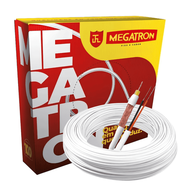 Cabo Coaxial RF 0,4/2,5 DBL 100 Metros – Ideal para Câmeras CFTV - Megatron