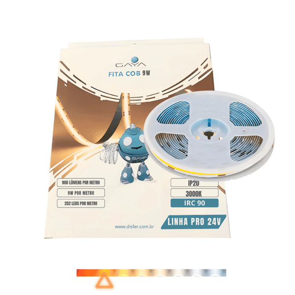 Fita COB LED 9W/m 900lm/m IP20 IRC90 3000K 24V Rolo com 5m - Gaya