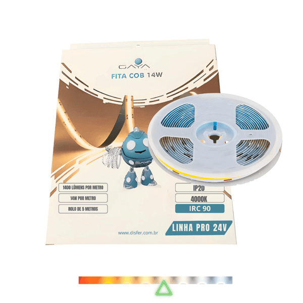 Fita COB LED 14W/m 1400lm/m IP20 IRC90 4000K 24V Rolo com 5m - Gaya