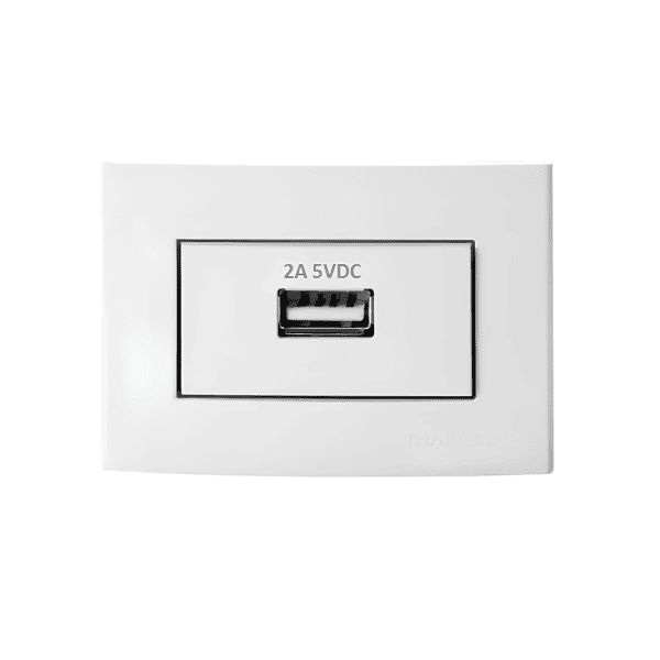 Tomada USB para Móveis 2A Bivolt Branca – Linha Sleek -  Margirius