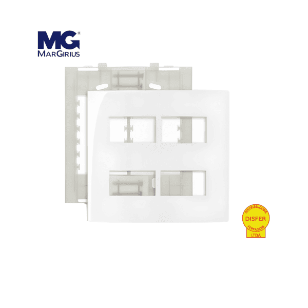 Placa 4x4 + Suporte 4 Postos Horizontais Separados Linha Sleek Branca - Margirius