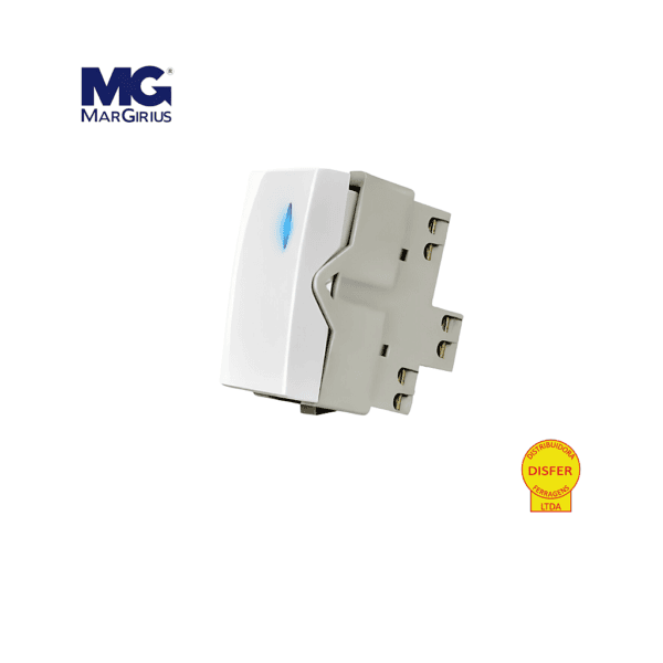 Interruptor Simples com LED Branco - Linha Sleek - Margirius