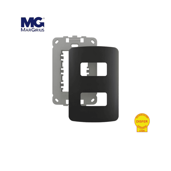 Placa 4x2 + Suporte 2 Postos Horizontais Linha B3 Preta- Margirius