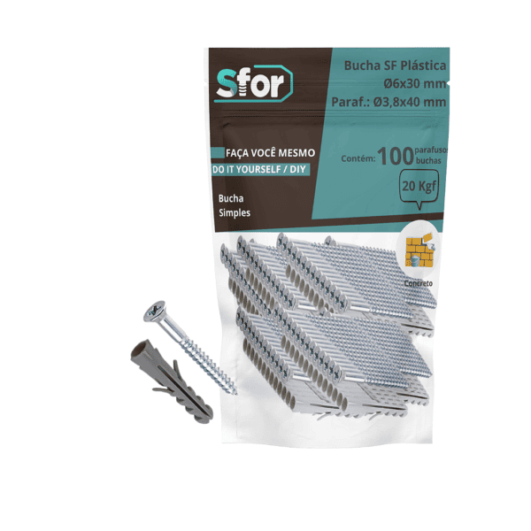 KIT - Parafuso Ø3,8x40mm + Bucha SF Ø6x30mm com 100 peças - Sfor
