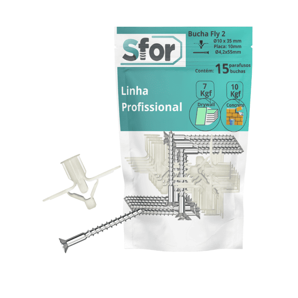 KIT - Parafuso Mad PHS Ø4,2x55mm + Bucha Fly 2 Ø10x35mm com 15 peças - Sfor