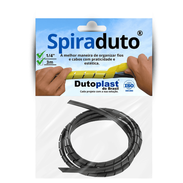 Organizador de Cabos Espiral Spiraduto 3 metros 1/4" Preto - Dutoplast
