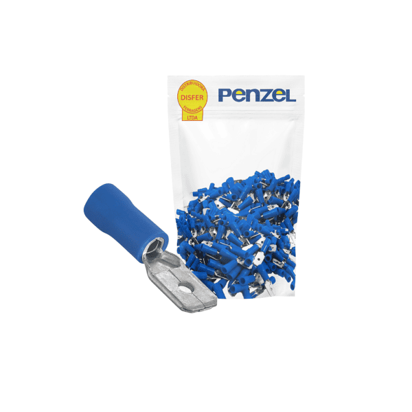 Terminal Pré-Isolado Macho 1,5 a 2,5mm² Azul Pacote com 100 Peças - Penzel