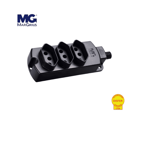 Tomada em Barra Múltipla 2P+T 20A Tripla Preto - Margirius