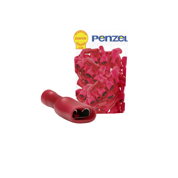 Terminal Todo Isolado Fêmea 0,5-1,5mm² Vermelho Pacote com 100 Unidades - Penzel