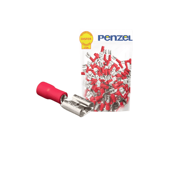 Terminal Pré-Isolado Fêmea Vermelho 0,5-1,5mm² Pacote com 100 Unidades - Penzel