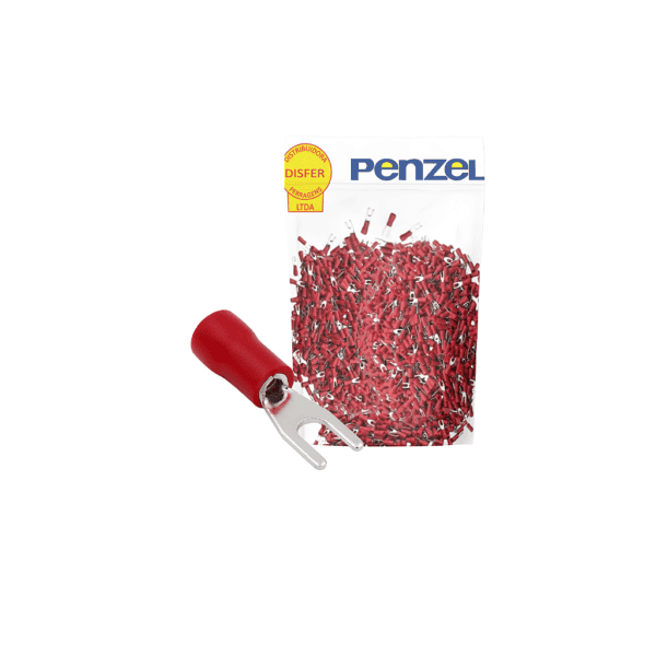 Terminal Pré-Isolado Forquilha Vermelho 0,5-1,5mm² Pacote com 100 Unidades - Penzel