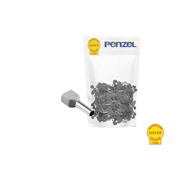Terminal Pré-Isolado Ilhós Duplo Cinza 0,75mm² Condutor 8mm 100 Unidades - Penzel