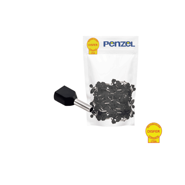 Terminal Pré-Isolado Ilhós Duplo Preto 1,5mm² Condutor 8mm 100 Unidades - Penzel