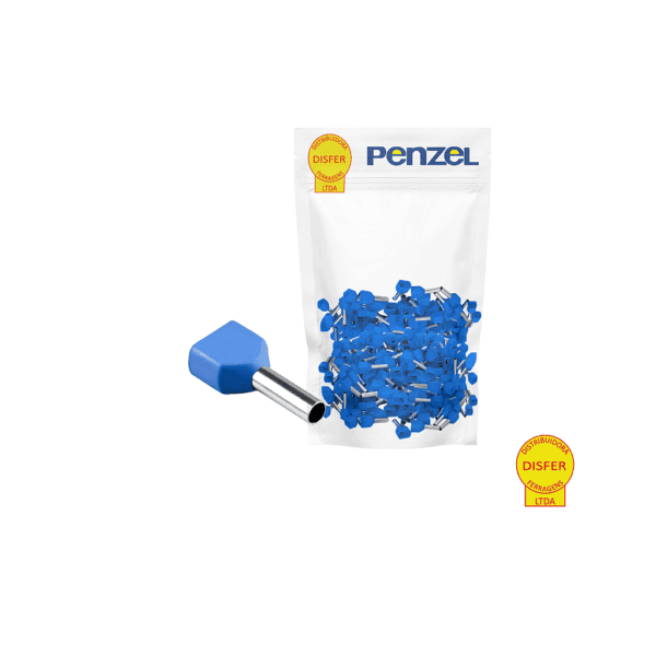 Terminal Pré-Isolado Ilhós Duplo Azul 2,5mm² Condutor 10mm 100 Unidades - Penzel