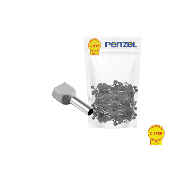 Terminal Pré-Isolado Ilhós Duplo Cinza 4mm² Condutor 12mm 100 Unidades - Penzel