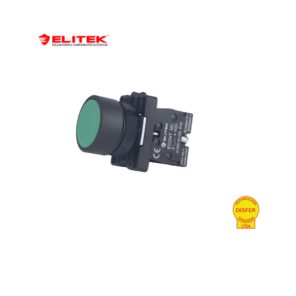 Botão Pulsante Plástico com Bloco Verde 1NA - Elitek