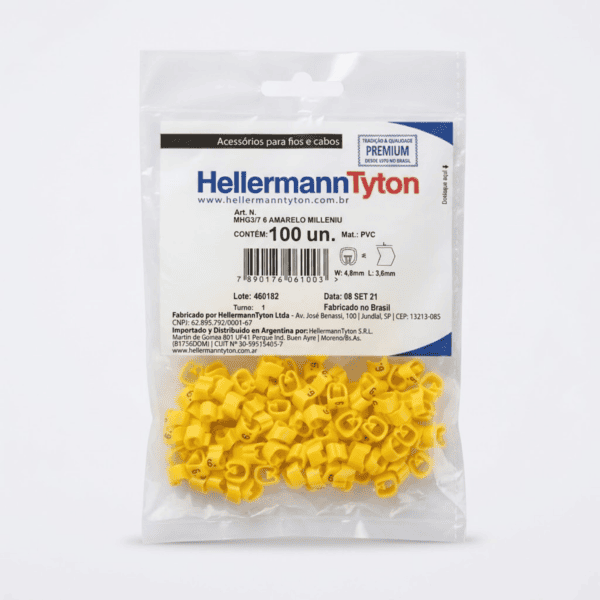 Marcador Tipo Anilha Número 6 para Cabos 1,5–10mm² MHG3/7 Amarelo 100 un – Hellermann