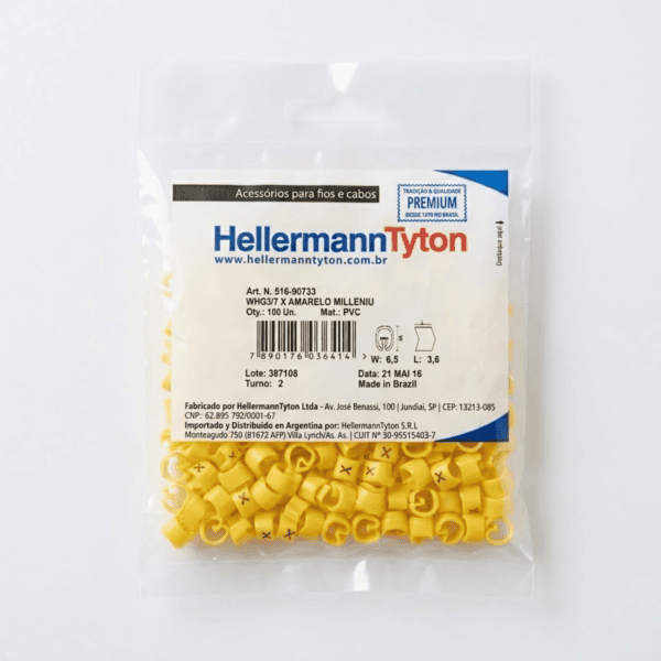 Marcador Tipo Anilha Letra X para Cabos 1,5–10mm² MHG3/7 Amarelo 100 un – Hellermann