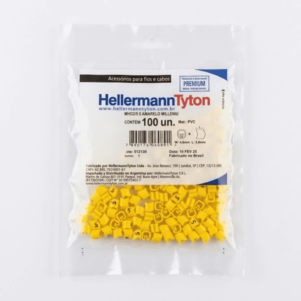 Marcador Tipo Anilha Número 5 para Cabos 0,5–6mm² MHG2/5 Amarelo 100 un – Hellermann
