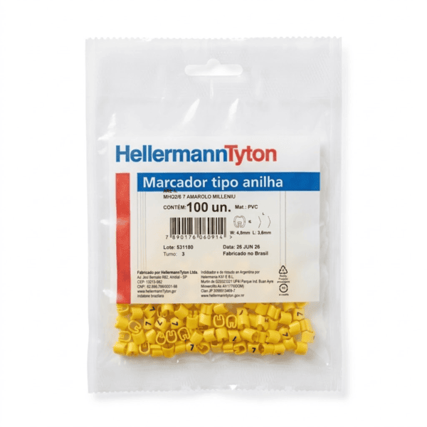 Marcador Tipo Anilha Número 7 para Cabos 0,5–6mm² MHG2/5 Amarelo 100 un – Hellermann