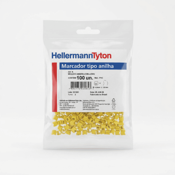 Marcador Tipo Anilha Número 0 para Cabos 0,5–6mm² MHG2/5 Amarelo 100 un – Hellermann