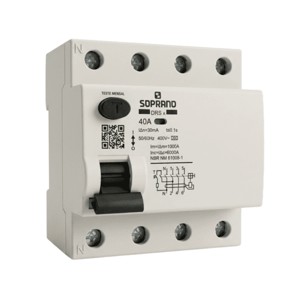 DR - Interruptor Diferencial Residual DRS-A Classe A 6kA Tetrapolar 40A – Soprano