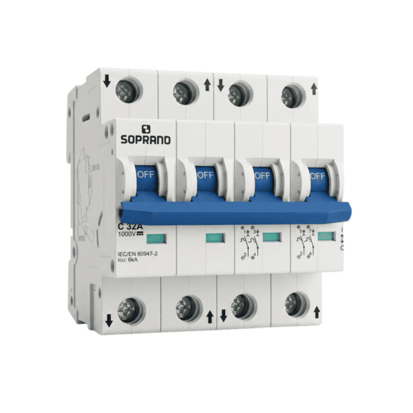 Disjuntor de Corrente Contínua Tetrapolar 32A DC SHB4-C032A 1.000Vcc – Soprano