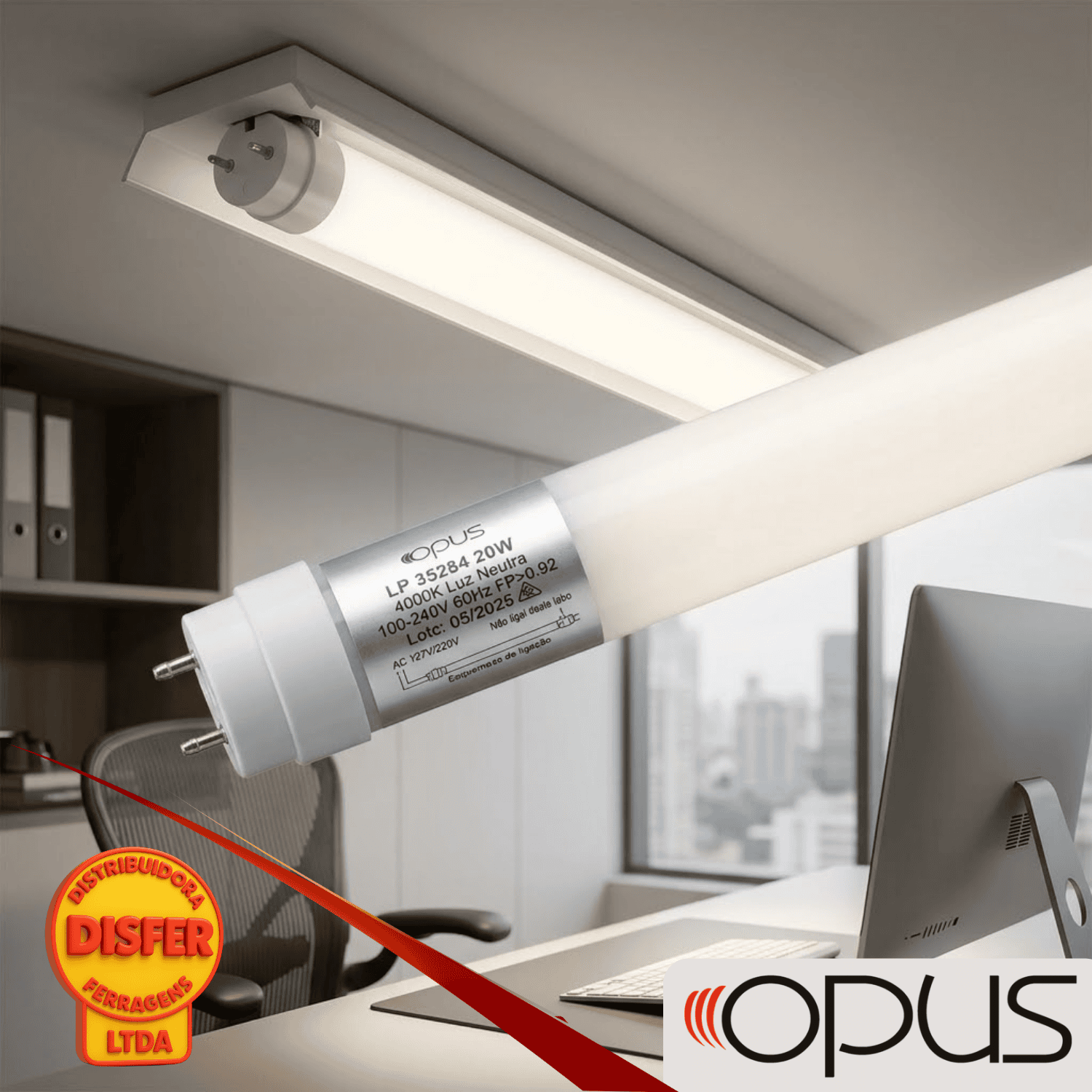 Lampada t8 tubular led 4000k 20w opus--